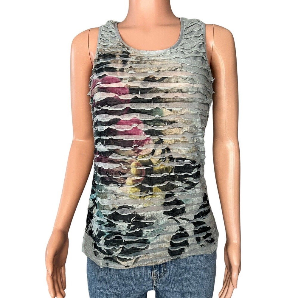 Apt 9 Tank Top Womens Size Medium Gray Ruffle Front Back Sleeveless Stretch